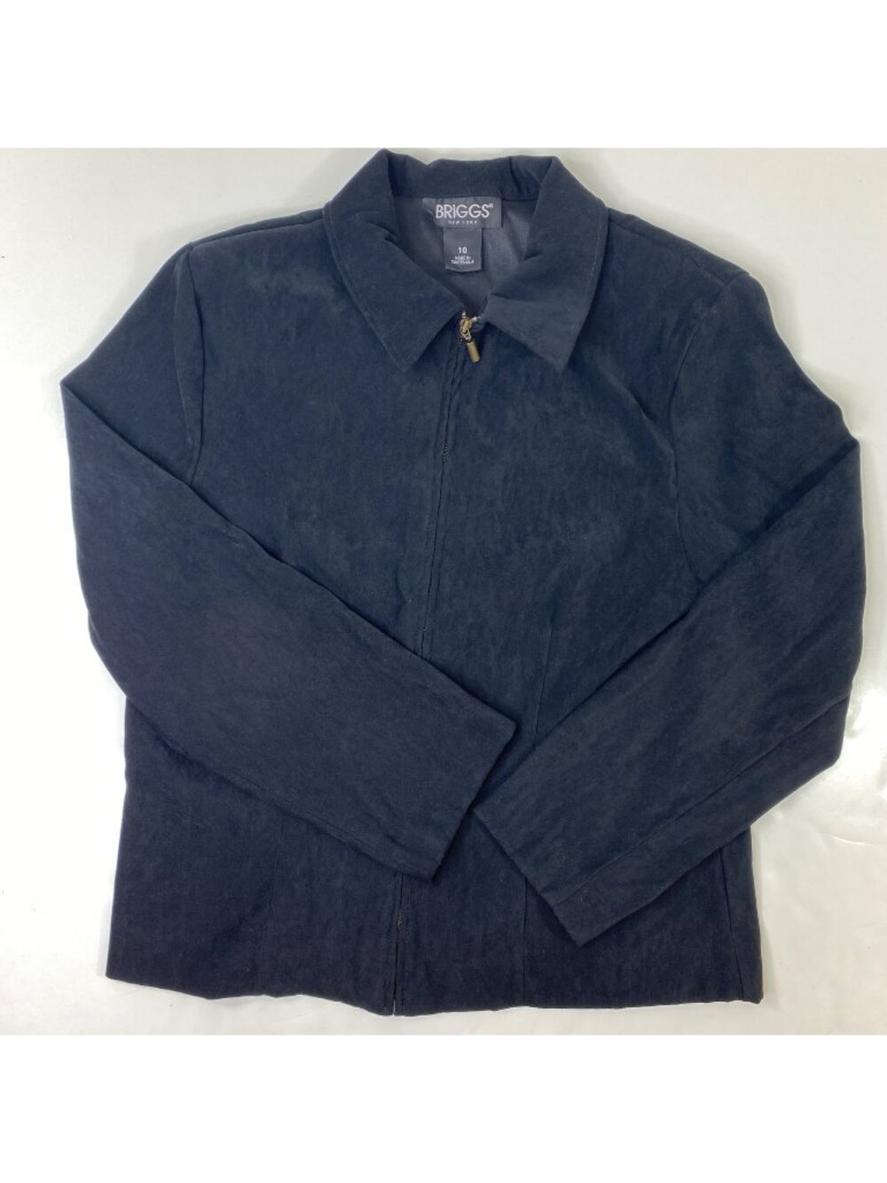 Briggs New York Womens Black Zip-Up Faux Suede Jacket Size 10